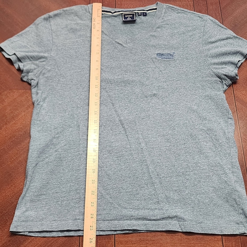 Superdry Shirt Mens Large L Blue V-Neck Organic Cotton Embroidered Script Logo - Picture 10 of 10